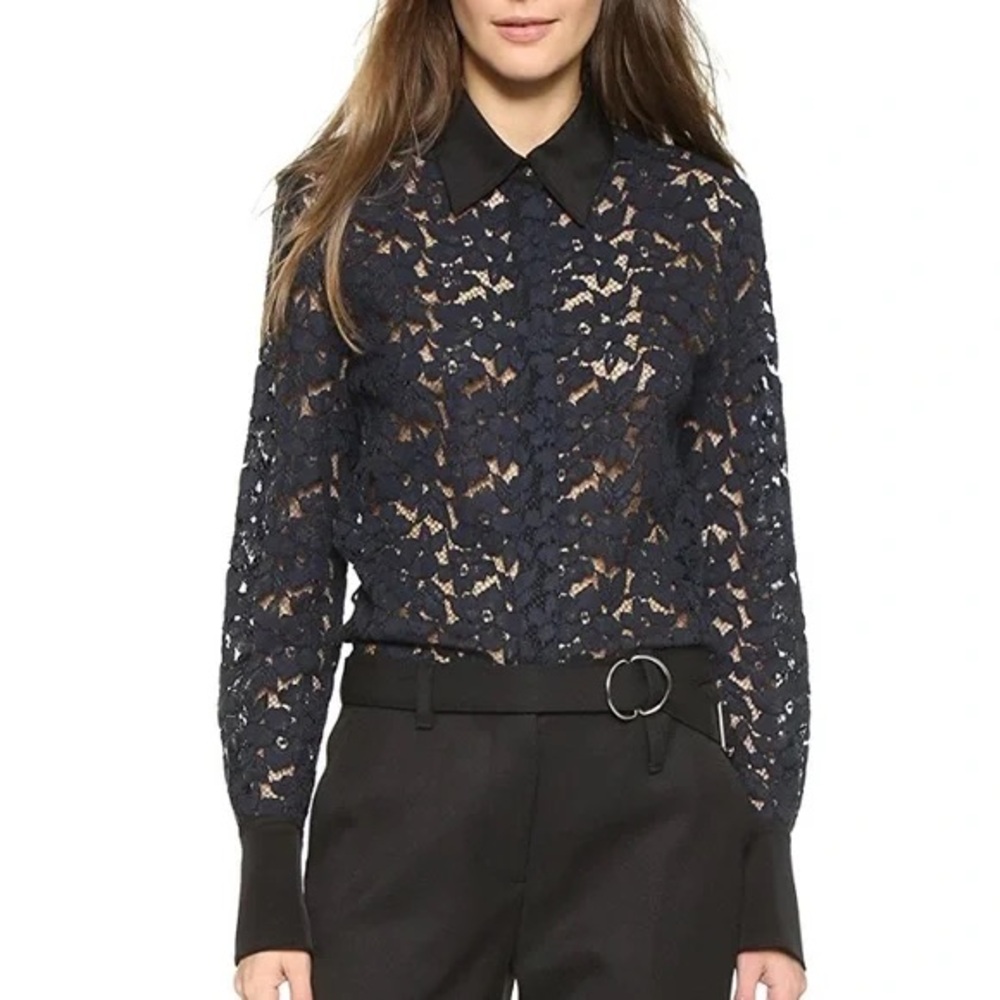 3.1 Phillip Lim Navy Lace Collared Blouse